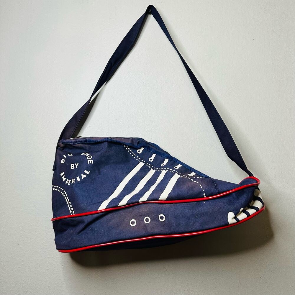 Vintage BIG SHOE BY IMPERIAL Blue Red White Shoe Detail Zip Up Gym Travel Bag